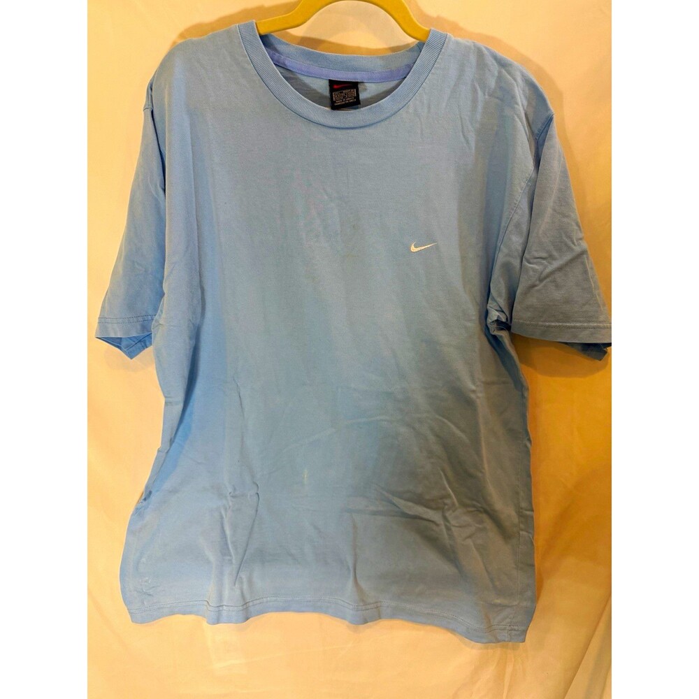 Vintage 90s Nike Black Tag Mini Swoosh T-Shirt Mens Large Baby Blue Greece